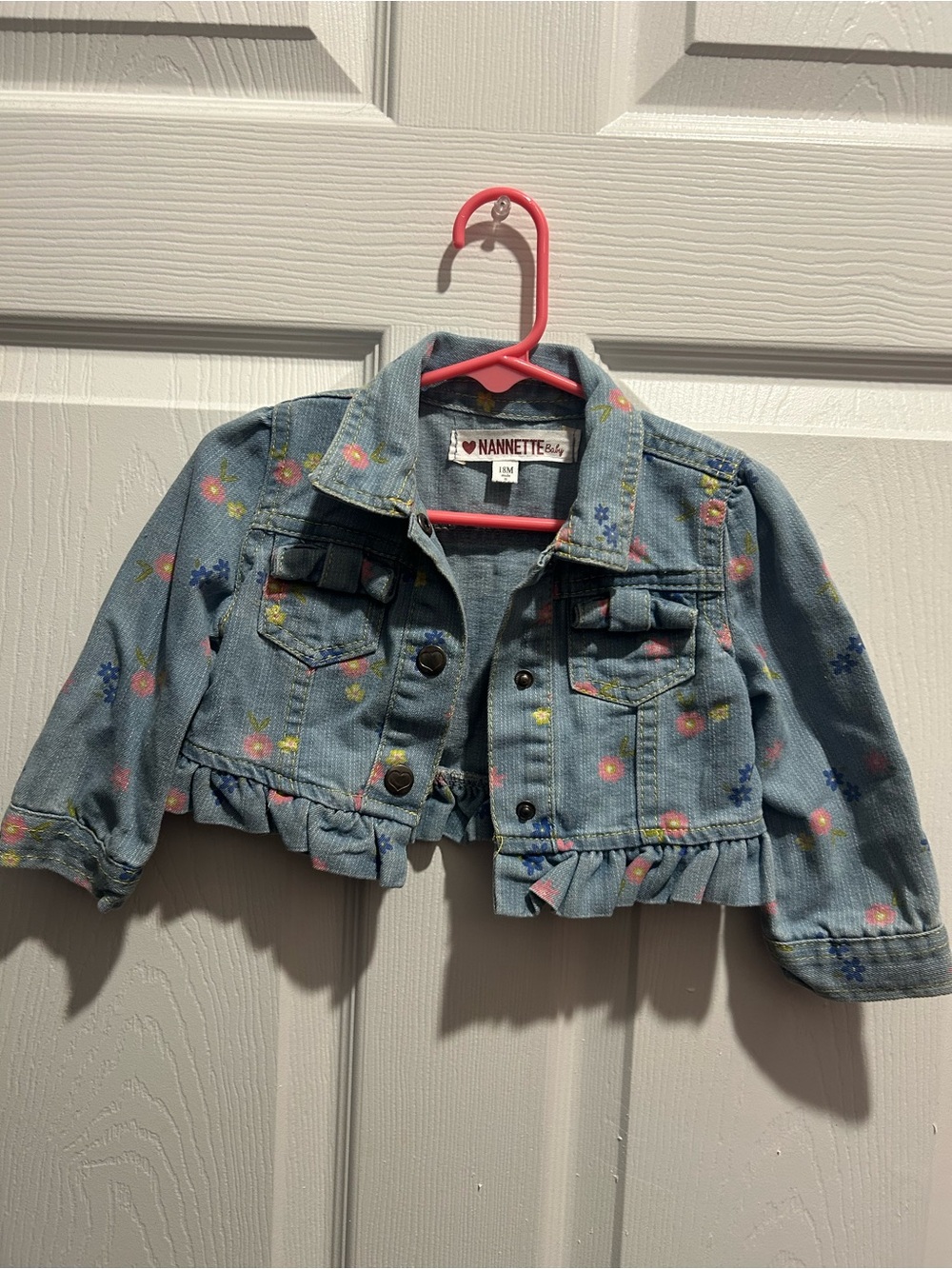 Nannette Light Wash Denim Jacket with Pink & Yellow Floral Accents